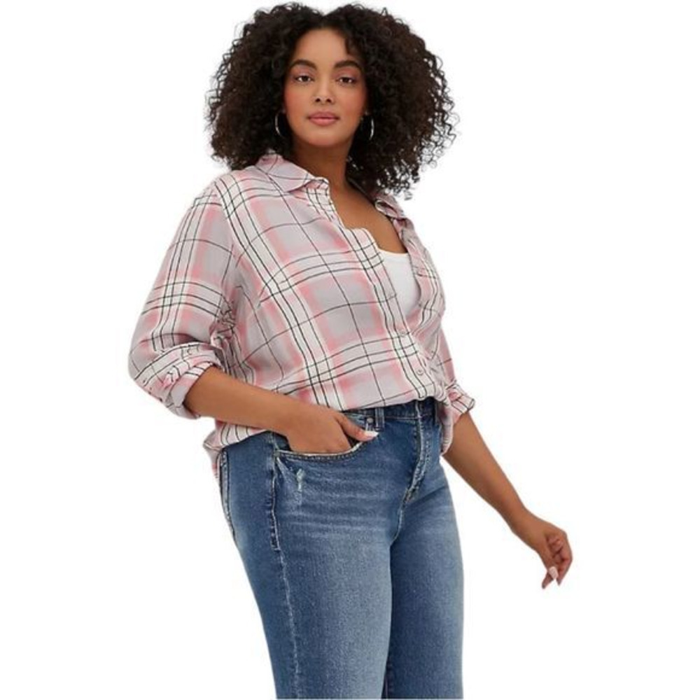 TORRID Lizzie Rayon Twill Button‎ Up Long Sleeve Size 3XL Pink/Grey